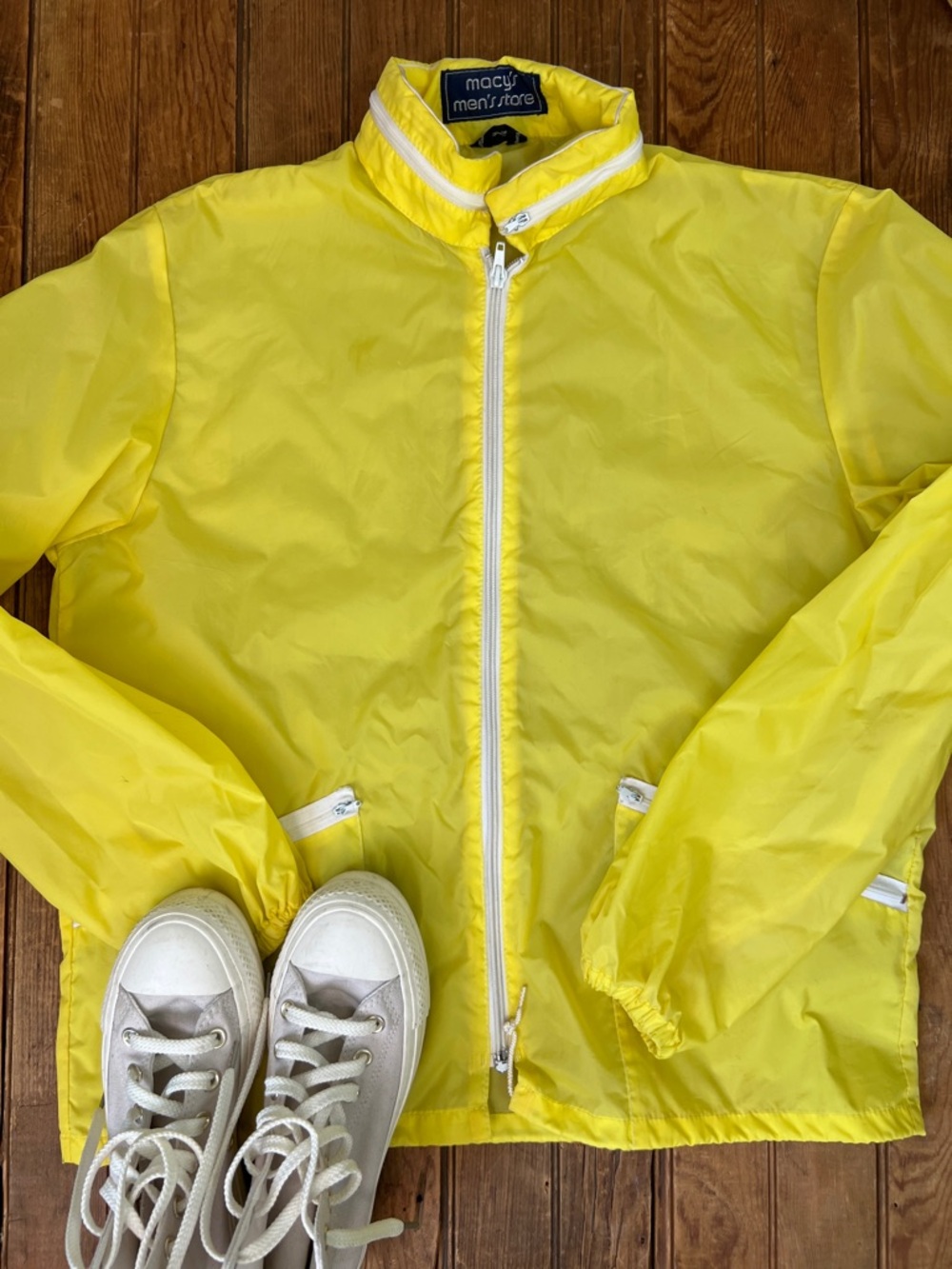 Vintage 1980s nylon jacket windbreaker Macy's Men's Store Yellow size medium
